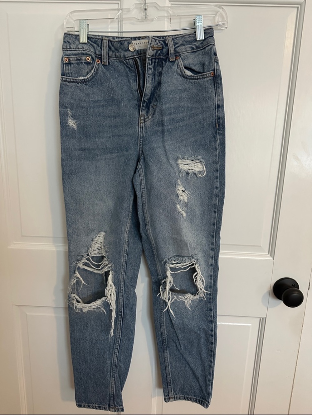 Women's Topshop High-Rise Distressed Blue Jeans